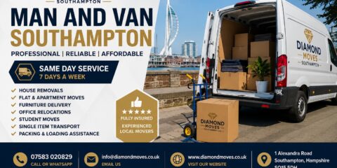 Affordable same day man and van Southampton service by Diamond Moves providing house removals, flat removals, furniture delivery, and moving services across Hampshire.