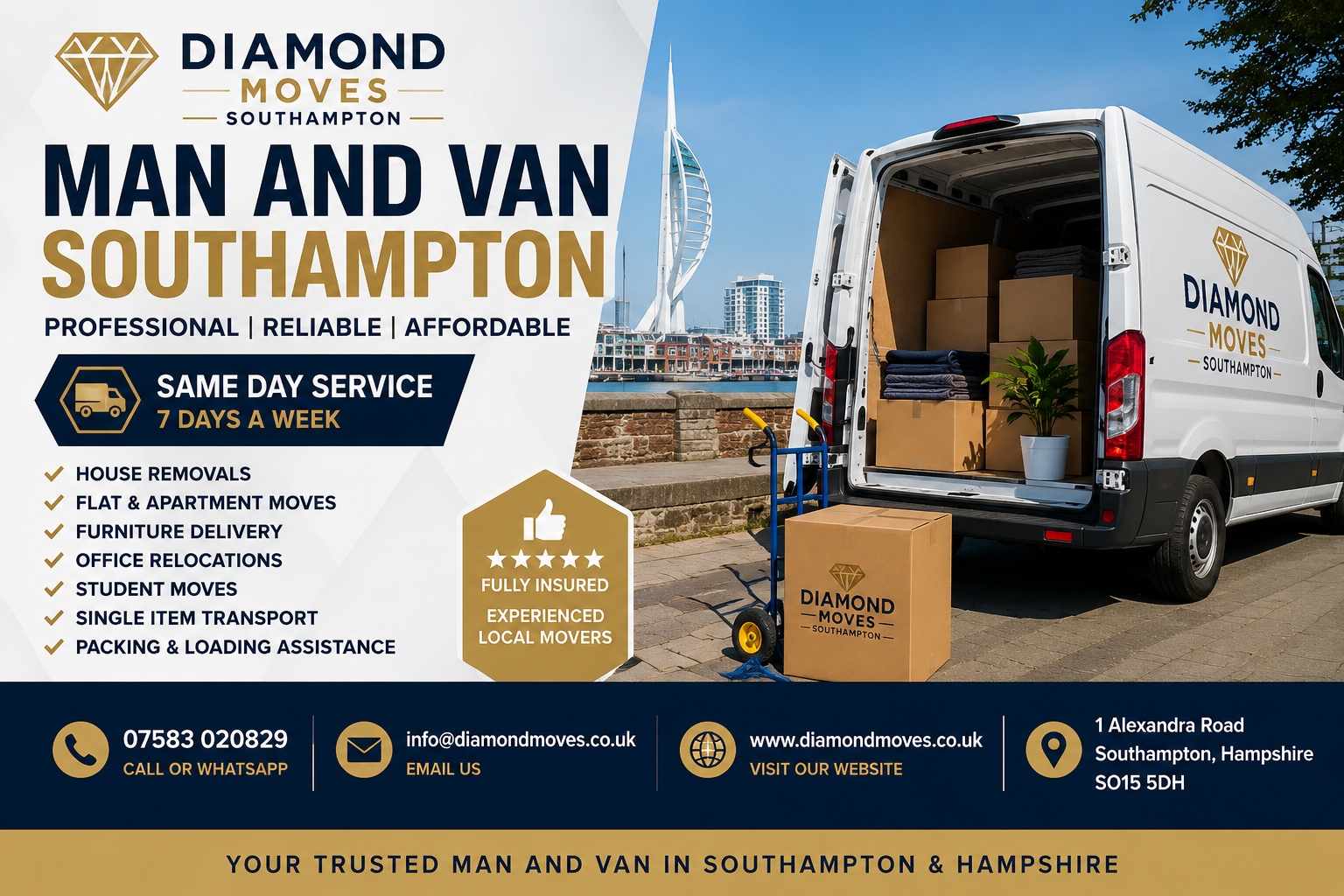 Affordable same day man and van Southampton house and flat removals Hampshire