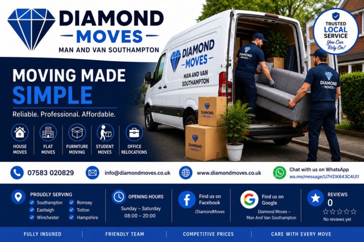 Diamond Moves Southampton man and van service providing house removals, furniture delivery, office relocations, student moves and same day moving services across Southampton and Hampshire.